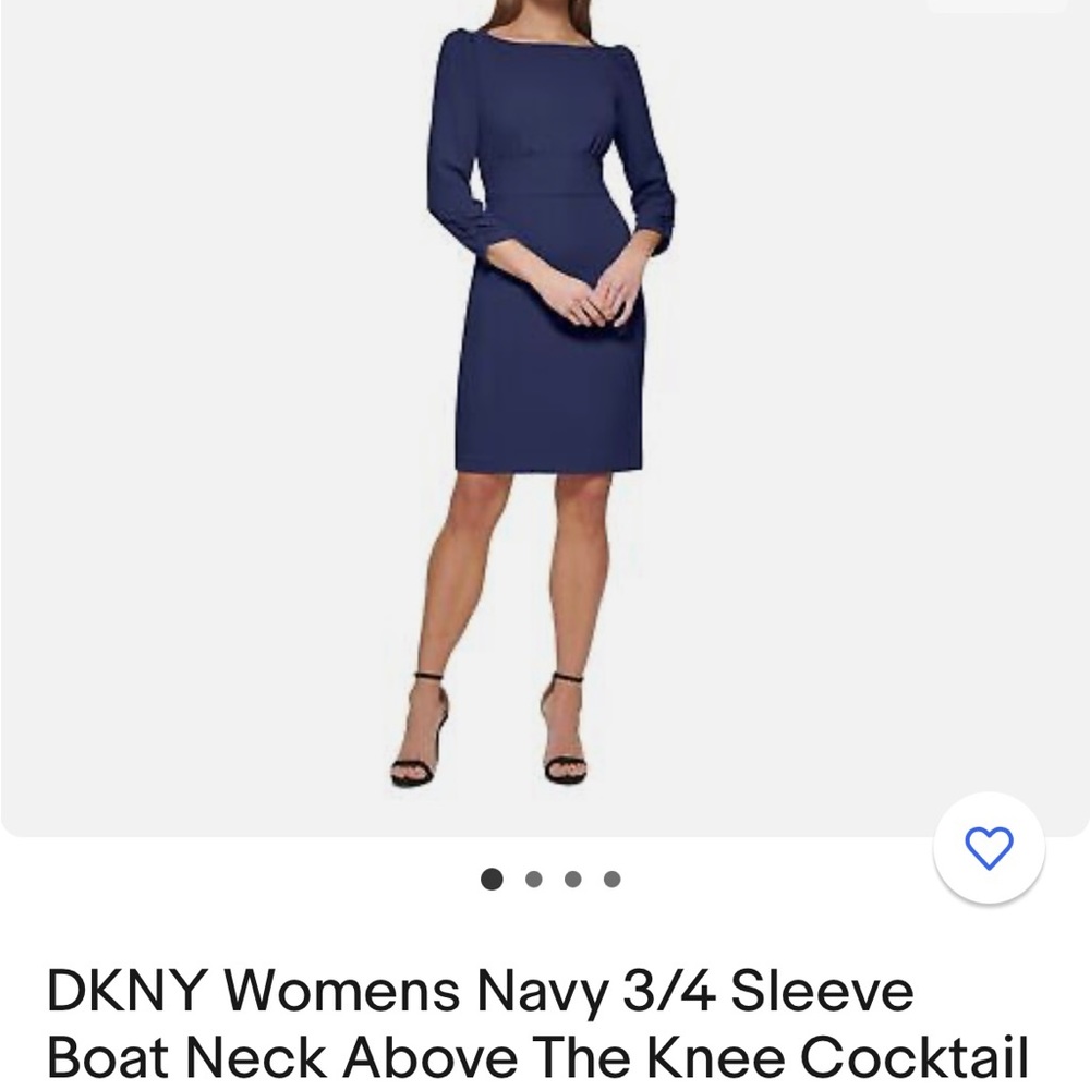 DKNY Womens Navy 3/4 Sleeve Boat Neck Above The Knee Cocktail Sheath Dress 8